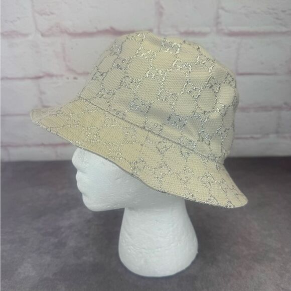 Gucci GUCCI Canvas Lame GG Monogram Bucket Hat M Silver - Picture 1 of 10